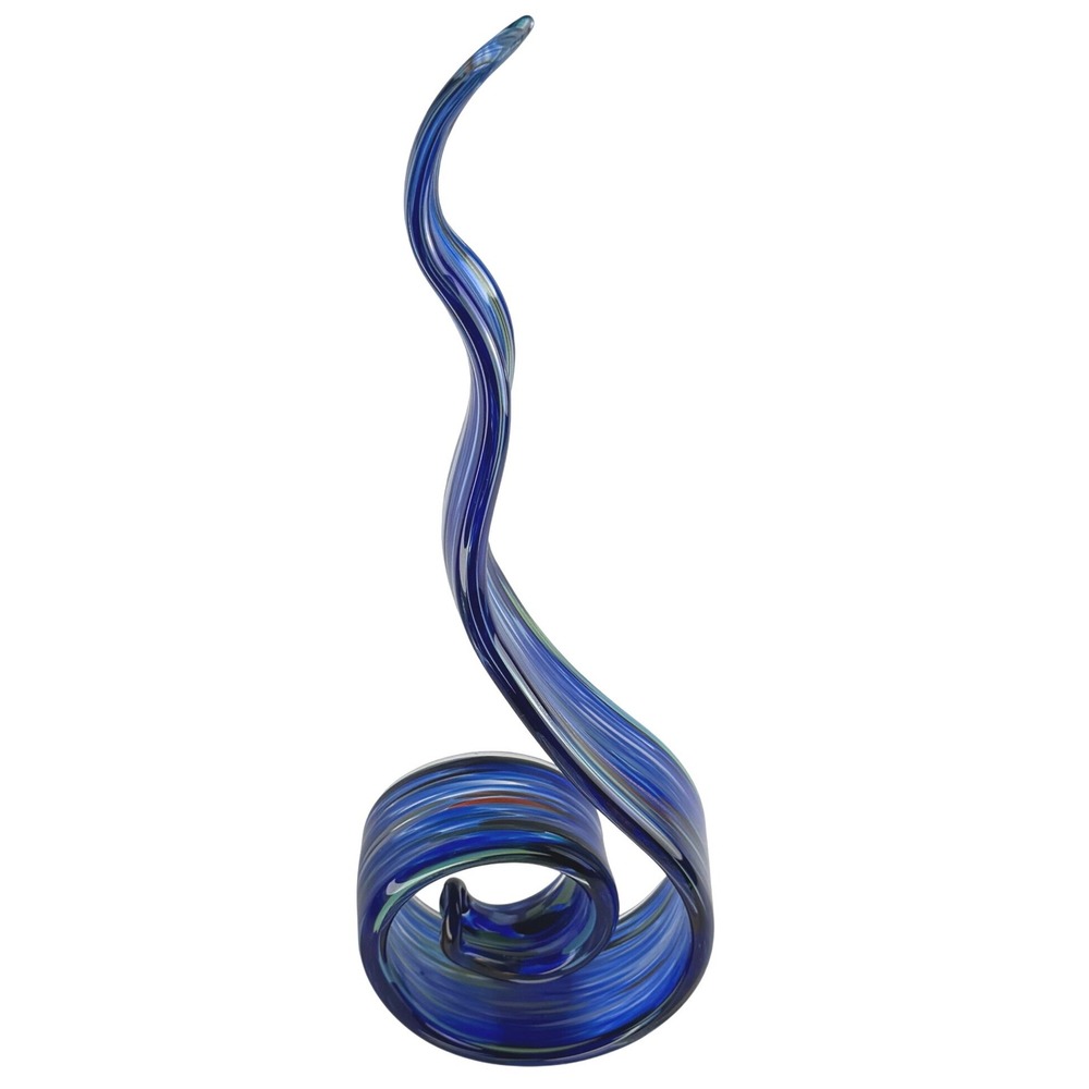 Hand Blown Art Glass Sculpture Spiral Abstract Blue Sea Moss Home Decor 16.5"